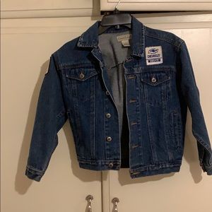 Vintage cropped jean jacket with patches